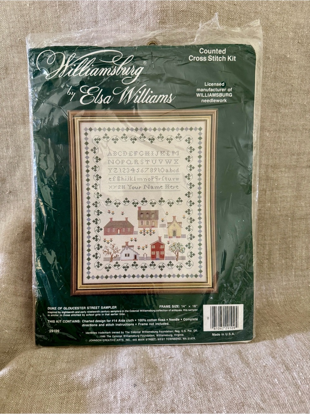 1986 Elsa Williams Williamsburg cross stitch sampler kit